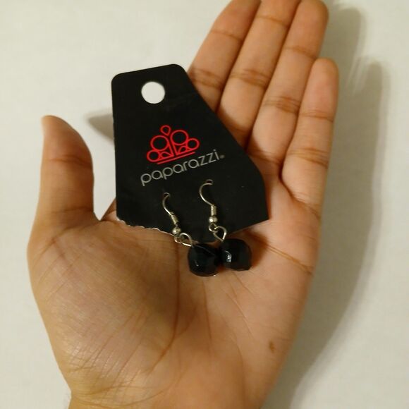 Paparazzi Black Beaded Faceted Sphere Dangle Drop Earrings - Picture 4 of 7